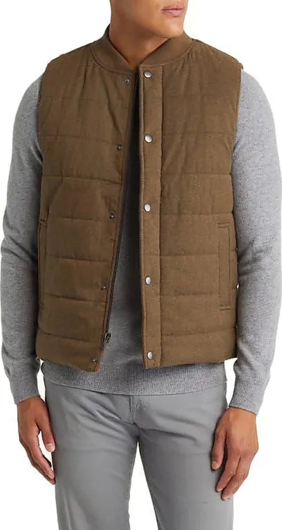 Hommes Johnston et Murphy Gilets | Gilet En Flanelle Resistant A L'Eau Matelasse Tech En Brun Ours Chine Chez Nordstrom, Taille X-Large