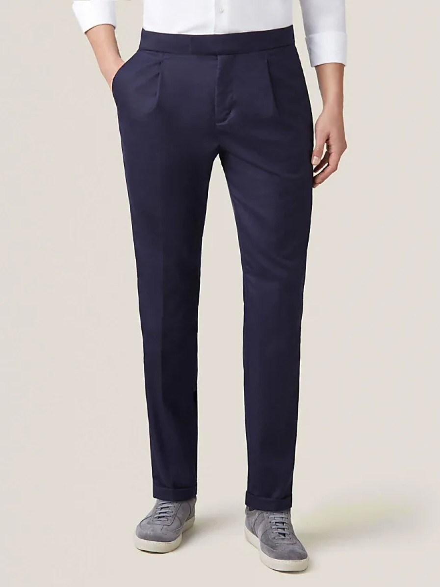 Hommes Paul Smith Pantalon | Pantalon Plisse En Laine Bleu Nuit