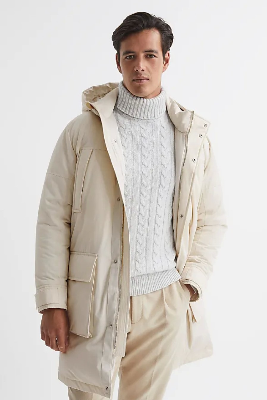 Hommes Moncler Manteaux | Walker - Parka Mi-Longue Matelassee A Capuche Blanche, M