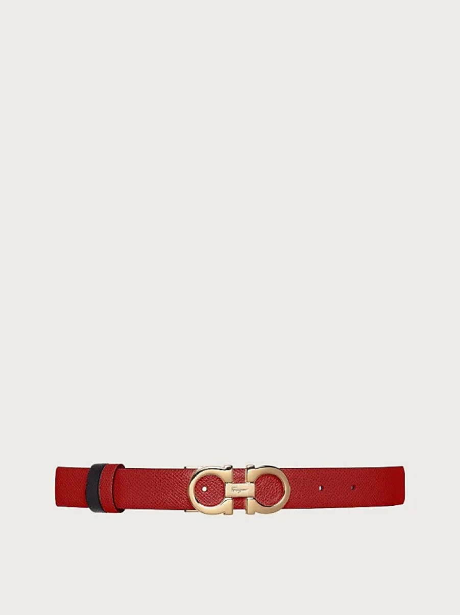 Hommes Furla Ceintures | Ceinture Gancini Reversible Et Ajustable Femme Rouge A Levres Rouge/Noir Taille 100Cm