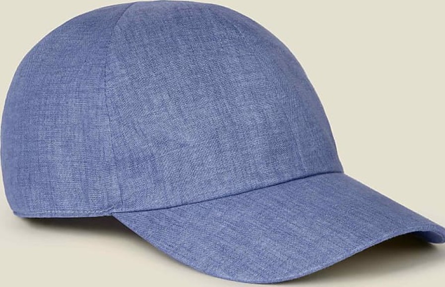 Hommes Ferragamo Casquettes | Casquette De Baseball En Lin Bleu Chambray