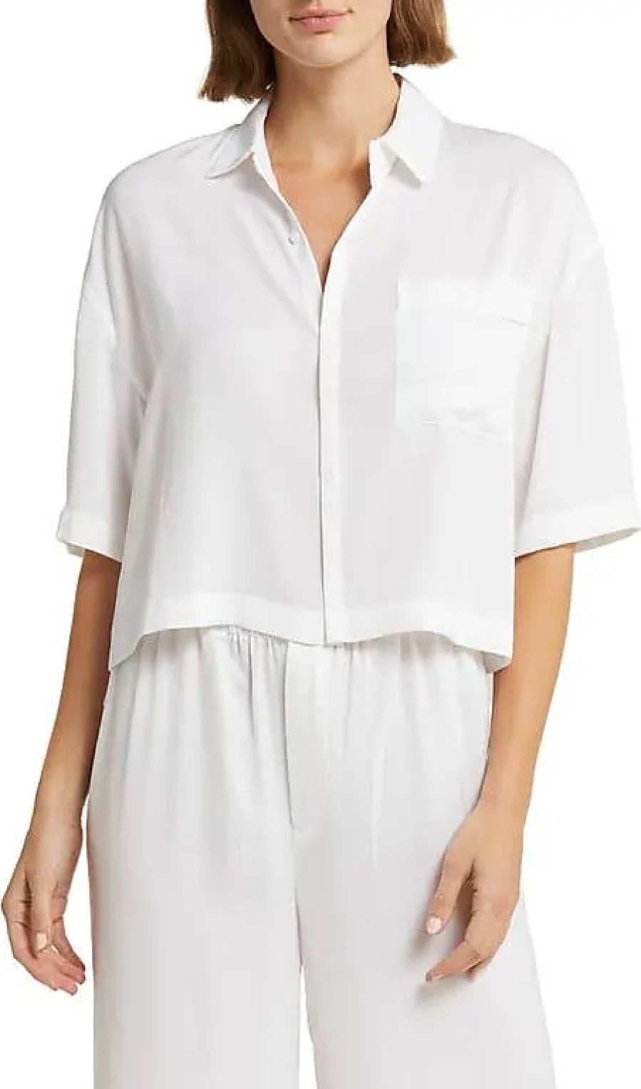 Femmes Lauren Ralph Lauren Vetements De Detente | Chemise De Pyjama Boutonnee En Satin Delave Dream En Perle Chez Nordstrom, Taille X-Large