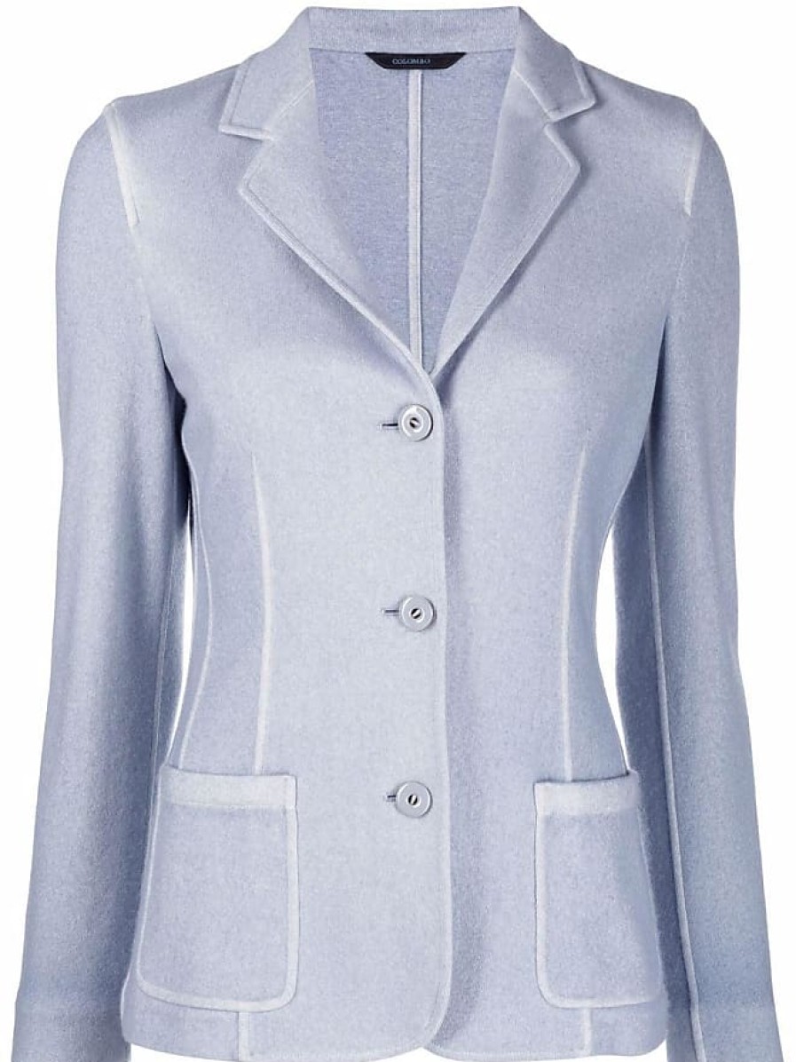 Femmes Dunhill Costumes | Blazer A Simple Boutonnage En Melange De Cachemire - Femme - Soie/Peau De Mouton/Cachemire - 50 - Bleu