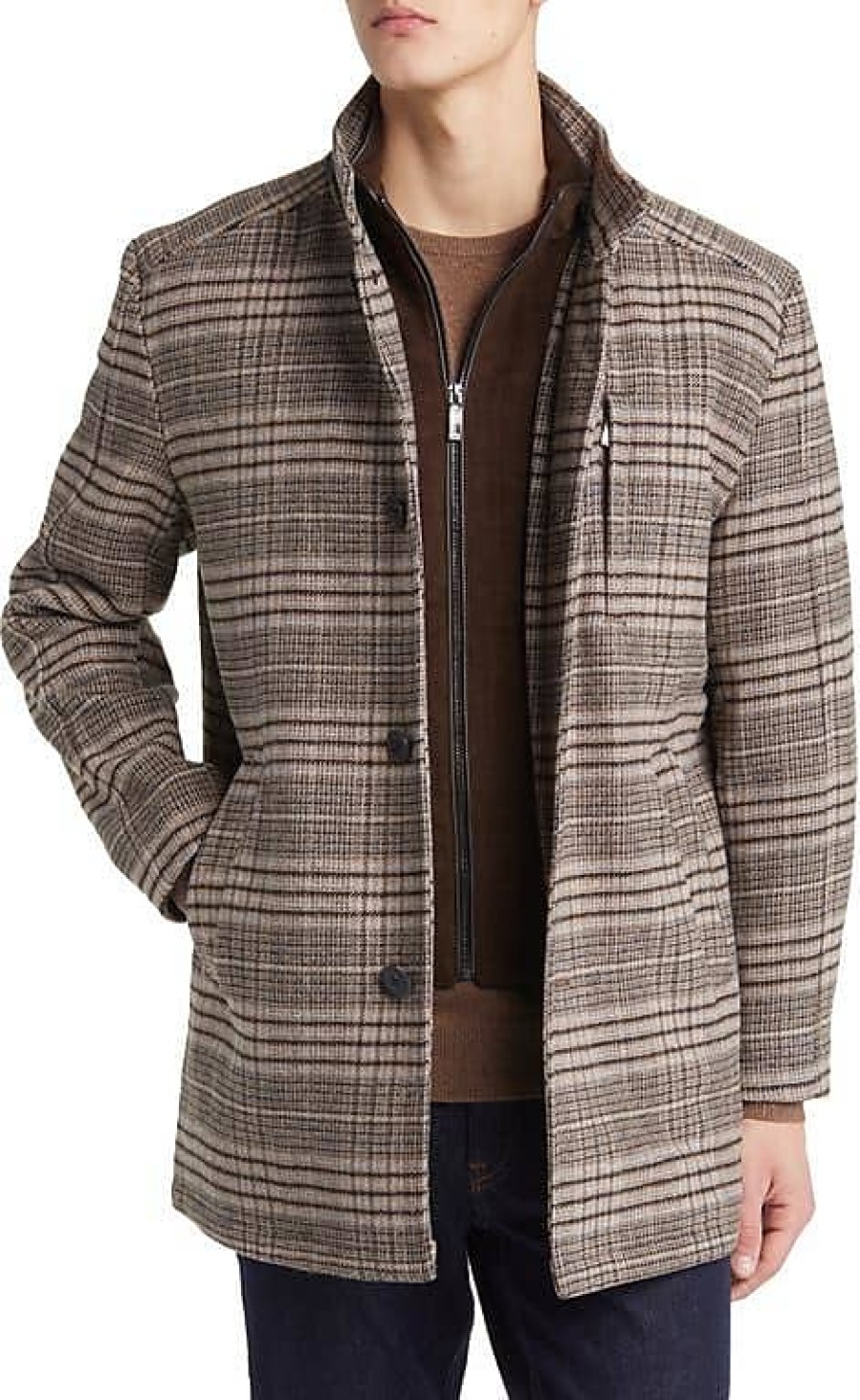 Hommes Johnston et Murphy Manteaux | Manteau De Voiture En Melange De Laine A Bavette Upton A Carreaux Marron Chez Nordstrom, Taille Xx-Large