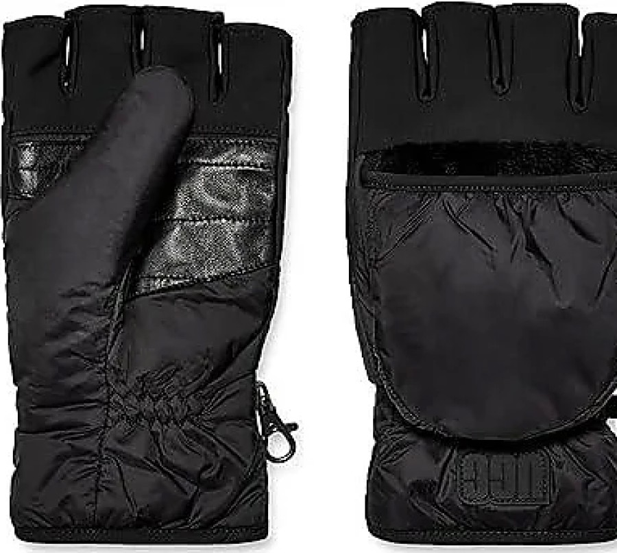 Hommes Tous les saints Gants | Mitaines A Rabat En Nylon Recycle Resistantes A L'Eau Avec Doublure En Micofourrure Recyclee (Noir) Gants Pour Temps Extremement Froid