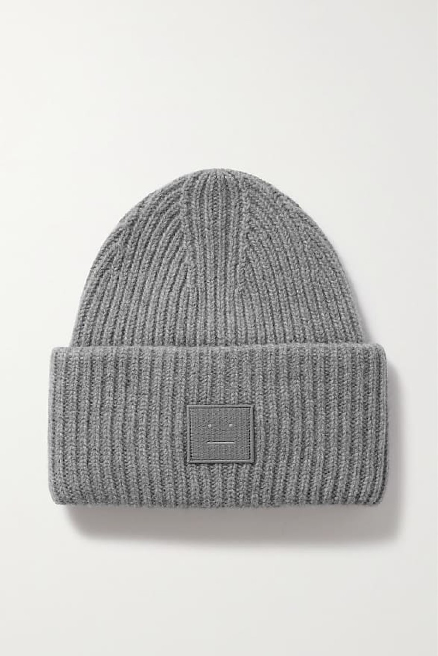 Femmes Moncler Chapeaux D'Hiver | Bonnet En Laine Cotelee Applique - Gris - Taille Unique