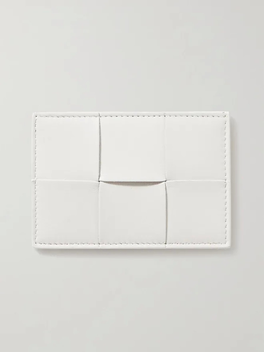 Femmes Bottega Vénéta Portefeuilles | Porte-Cartes Cassette En Cuir Intrecciato - Blanc - Taille Unique