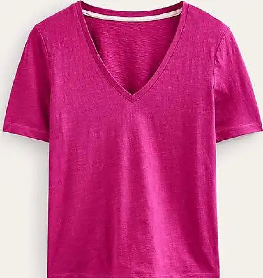 Femmes Balenciaga T-Shirts | T-Shirt Flamme Col V Regular Festival Fuchsia Femme Boden