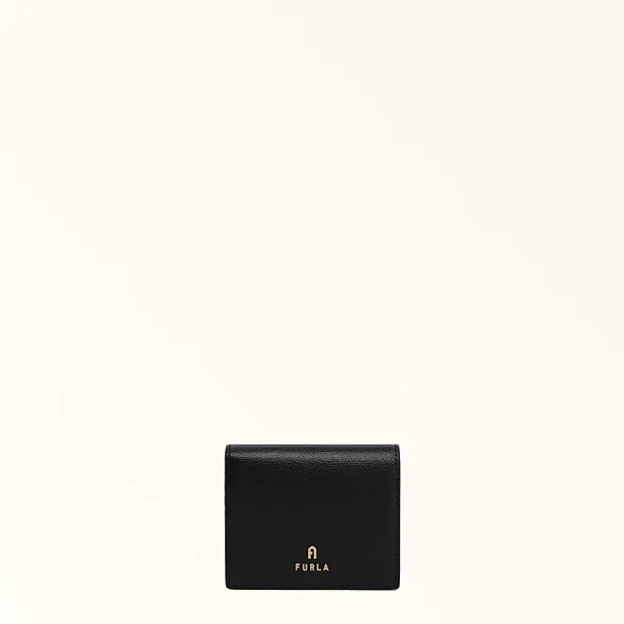 Femmes Saint-Laurent Portefeuilles | Portefeuille Camelia Compact Nero Cuir Texture Noir Femme