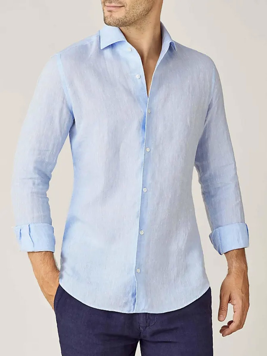 Hommes Luca Faloni Chemises | Chemise En Lin Portofino Bleu Ciel