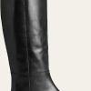 Femmes Flatté Bottes | Bottes Cavalieres En Cuir Lottie Cuir Noir Femme Boden