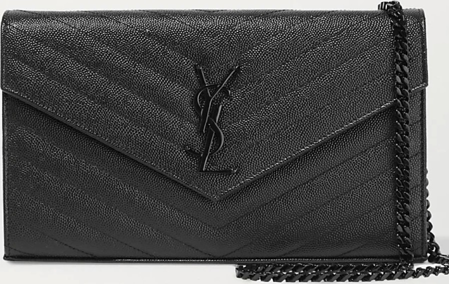 Femmes Saint-Laurent Sacs | Portefeuille En Cuir Texture Cassandre Chain Matelasse - Noir - Taille Unique