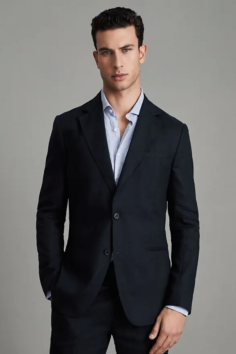 Hommes Luca Faloni Costumes | Kin - Blazer En Lin Bleu Marine Coupe Slim A Simple Boutonnage, Uk 48