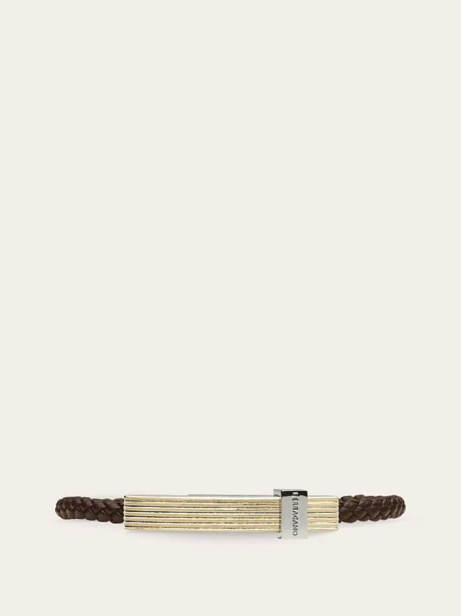 Hommes Ferragamo Bijoux | Bracelet Tresse Homme Avec Bande - (L) Testa Di Moro