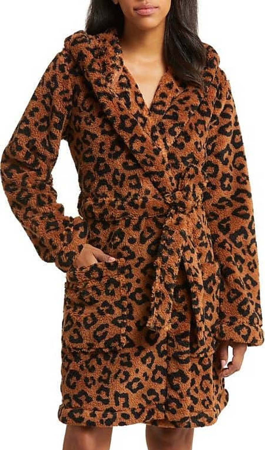 Femmes Tekla Vetements De Detente | Ugg(R) Aarti Robe A Capuche En Fausse Peau De Mouton En Cidre Leopard Chez Nordstrom, Taille X-Large