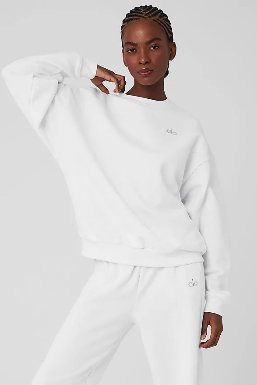 Femmes Reiss Chandails | Haut Pull A Col Rond Accolade Dans Blanc, Taille: Moyen | Alo Yogaae