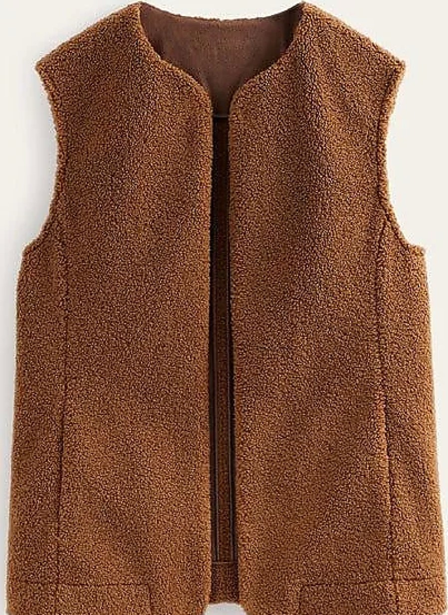 Hommes Moncler Gilets | Gilet Teddy Raw Umber Femme Boden