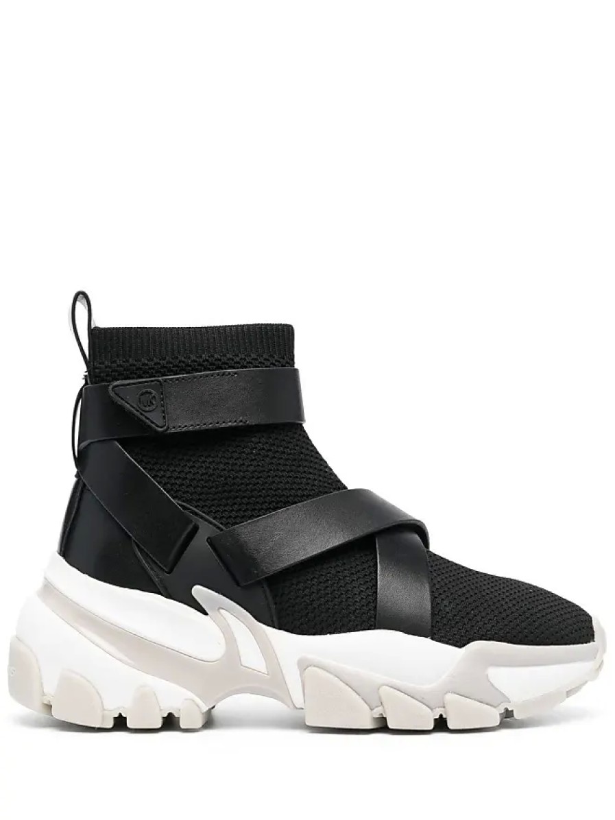 Femmes Balenciaga Chaussures D'Ete | Nick Strap Sneaker Boots - Femme - Cuir De Veau/Tissu/Caoutchouc/Caoutchouc/Tissu - 8,5 - Noir