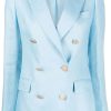 Femmes Dunhill Costumes | Blazer En Lin A Double Boutonnage - Femme - Lin/Lin/Cupro - 42 - Bleu