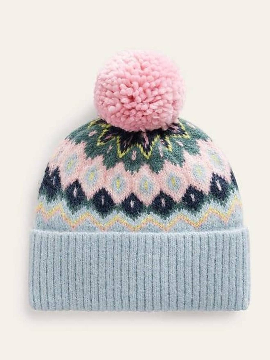 Femmes Talbots Chapeaux D'Hiver | Chapeau Fair Isle Fluffy Vert Fumee/Multi Femme Boden