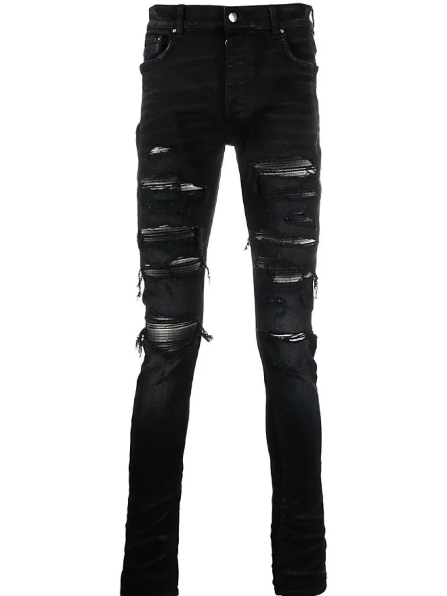 Hommes Luca Faloni Jeans | Grateful Dead - Jean Skinny Effet Vieilli - Homme - Polyester/Coton/Spandex/Elasthanne - 32 - Noir