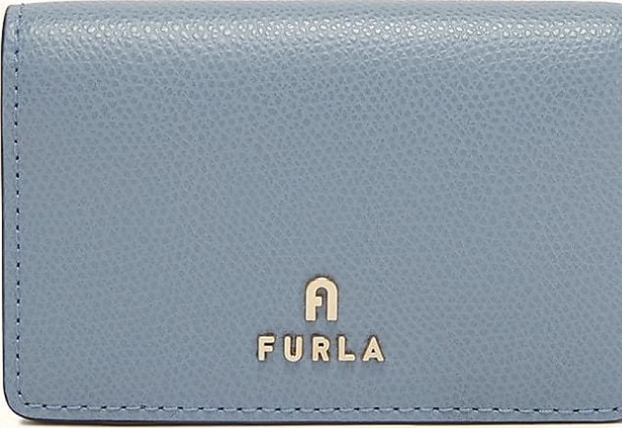 Femmes Prada Portefeuilles | Porte-Cartes Camelia Cuir Texture Bleu Celeste Femme