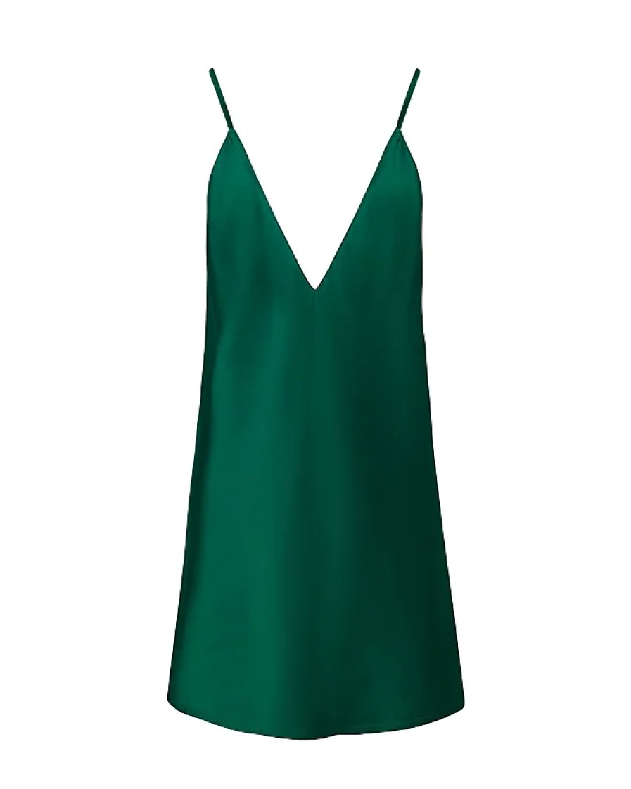 Femmes Projet Petits Mots Vetements De Detente | Nuisette Courte En Satin De Luxe Clea Vert Aventurine