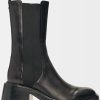 Femmes Flatté Bottines | Dessus De Vache Pour Femme : Bottines En Cuir Noir Et Bout Carre Pour L'Automne/Hiver, Taille Moyenne, De Couleur Noir/Noir