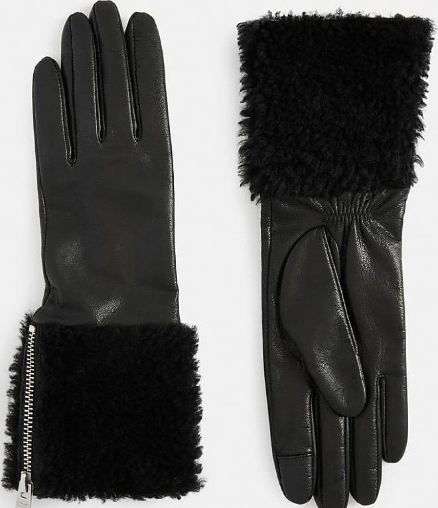 Femmes Beau Stockholm Gants | Gants Sasha En Cuir Avec Bordure En Faux Mouton