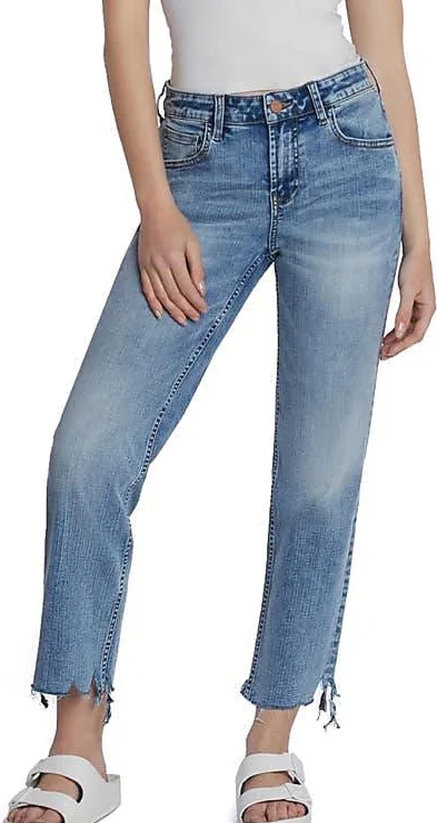 Femmes Mère Jeans | Jean Boyfriend Court A Ourlet Mache En Bleu Dechire Chez Nordstrom, Taille 25