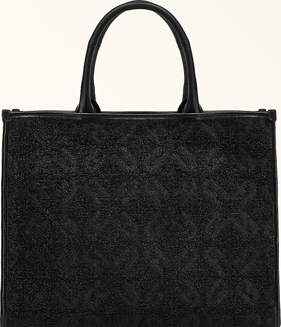 Femmes Saint-Laurent Sacs | Occasion Cabas Nero Tissu Raphia Noir Avec Arc Multiple Design Femme