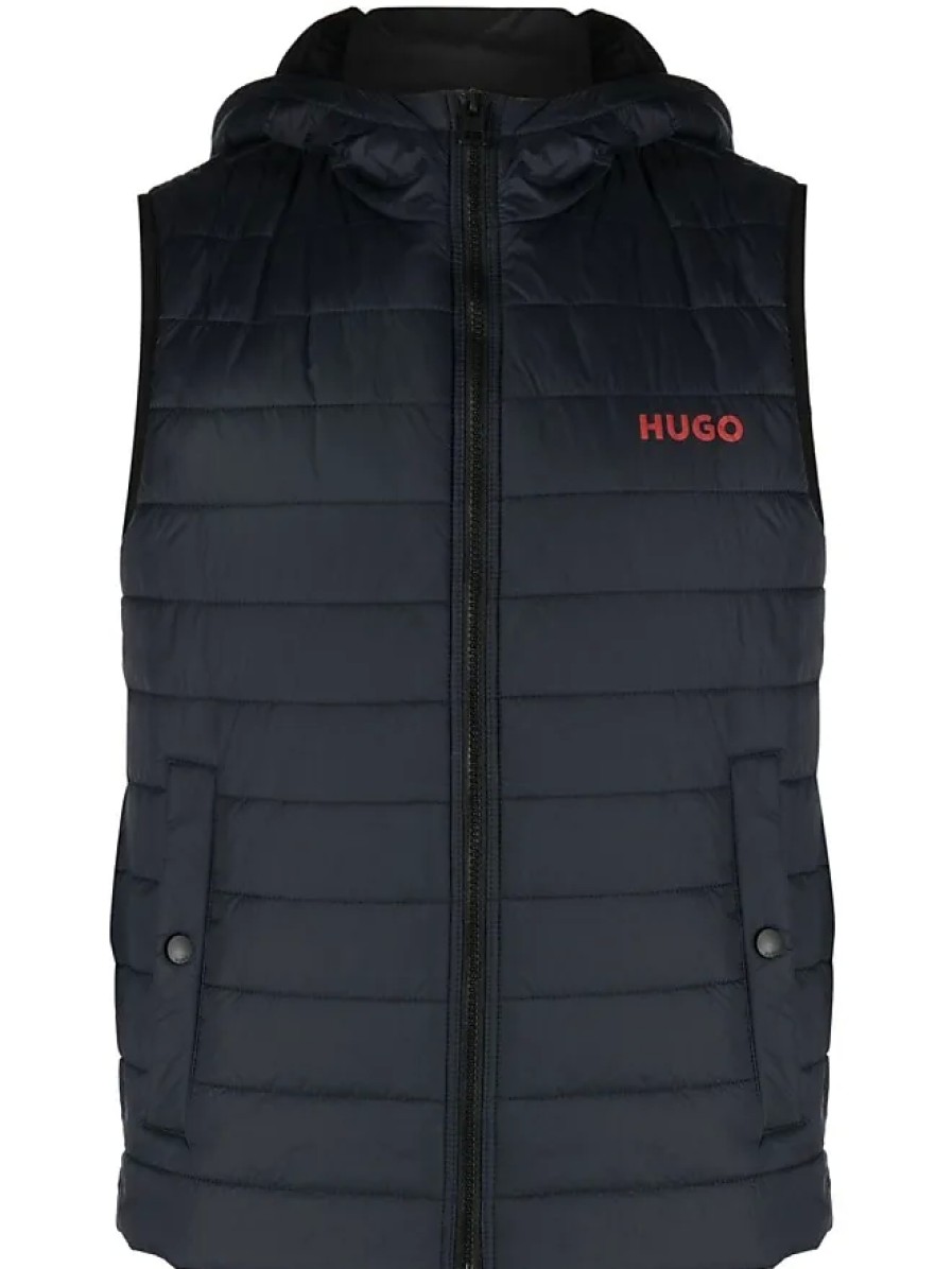 Hommes Moncler Gilets | Gilet Matelasse A Logo Imprime - Homme - Polyamide Recycle/Polyamide/Polyester/Polyester Recycle - M - Bleu