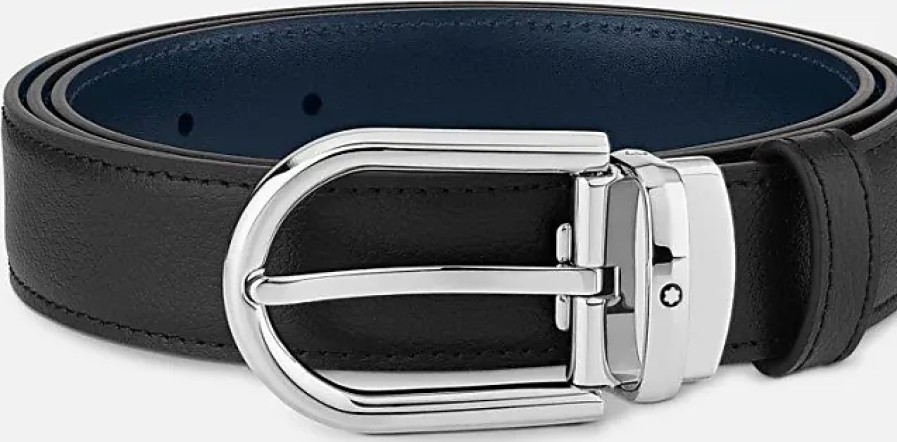 Hommes Ferragamo Ceintures | Boucle Fer A Cheval Noir/Bleu Ceinture En Cuir Reversible 30 Mm